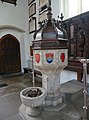 15th-century font inside the Church of Saint Mary the Less, Cambridge. [48]