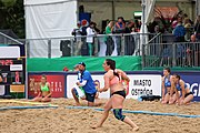 Deutsch: Beachhandball Europameisterschaften 2019 (Beach handball Euro); Tag 5: 6. Juli 2019 – Frauen, Platzierungsspiel für die Ränge 17–20, Nordmazedonien-Slowenien 0:2 (10:13, 9:15) English: Beach handball Euro; Day 5: 6 July 2019 – Placement Match/Cross Match for rank 17–20 Women – North Macedonia-Slovenia 0:2 (10:13, 9:15)