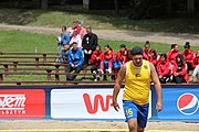 Deutsch: Beachhandball Europameisterschaften 2019 (Beach handball Euro); Tag 6: 7. Juli 2019 – Platzierungsspiele Rang 13-16 Männer, Rumänien-Serbien 2:0 (21:18, 22:20) English: Beach handball Euro; Day 6: 7 July 2019 – Placement Match 13–16 Men – Romania-Serbia 2:0 (21:18, 22:20)