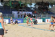 Deutsch: Beachhandball Europameisterschaften 2019 (Beach handball Euro); Tag 2: 3. Juli 2019 – Frauen, Vorrunde Gruppe D, Ukraine-Deutschland 2:0 (23:22, 32:24) English: Beach handball Euro; Day 2: 3 July 2019 – Women Preliminary Round Group D – Ukraine-Germany 2:0 (23:22, 32:24)