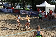 Deutsch: Beachhandball Europameisterschaften 2019 (Beach handball Euro); Tag 4: 5. Juli 2019 – Frauen, Viertelfinale, Niederlande-Griechenland 2:1 (25:12, 18:24, 7:6) English: Beach handball Euro; Day 4: 5 July 2019 – Quarter Final Women – Netherlands-Greece 2:1 (25:12, 18:24, 7:6)