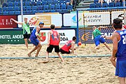 Deutsch: Beachhandball Europameisterschaften 2019 (Beach handball Euro); Tag 5: 6. Juli 2019 – Männer, Halbfinale, Dänemark-Ungarn 2:0 (19:16, 22:18) English: Beach handball Euro; Day 5: 6 July 2019 – Semifinal Men – Denmark-Ukraie 2:0 (19:16, 22:18)