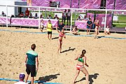 Deutsch: Beachhandball bei den Olympischen Jugendspielen 2018; Tag 3, 9. Oktober 2018; Mädchen, Vorrunde, Gruppe A - Kroatien-Ungarn 0:2 English: Beach handball at the 2018 Summer Youth Olympics at 9 October 2018 – Girls Preliminary Round Group A‎ – Croatia-Hungary 0:2