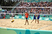 Deutsch: Beachvolleyball bei den Olympischen Jugendspielen 2018; Tag 11, 17. Oktober 2018; Jungen,Finale – Niederlande (Matthew Immers/Yorick de Groot)-Schweden (David Åhman/Jonatan Hellvig) 0:2 (20–22/15–21) English: Beach volleyball at the 2018 Summer Youth Olympics at 17 October 2018 – Final – Netherlands (Matthew Immers/Yorick de Groot)-Sweden (David Åhman/Jonatan Hellvig) 0:2 (20–22/15–21)