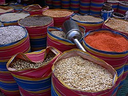 Legumes, widely used in Egyptian cuisine, on display in Alexandria Beans in alexandria.jpg