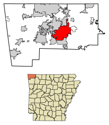 Benton County Arkansas Incorporated and Unincorporated areas Rogers Highlighted 0560410.svg