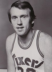 Billy Cunningham played nine seasons with the Sixers, and would later coach them for eight more seasons. Billy Cunningham 65-72.JPG