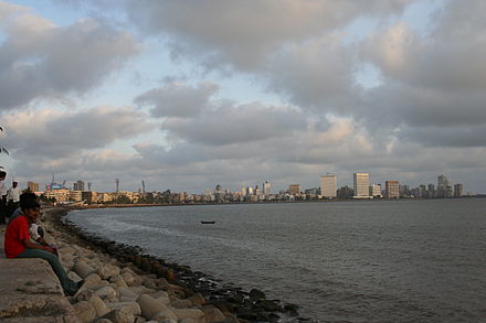 Mumbai skyline as seen from Marine Drive.