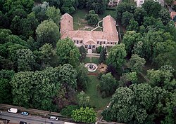 Bonyhád, Perczel mansion, now library, aerial - Garden.jpg