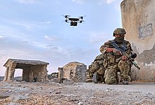 Royal Marines of 40 Commando working with a Malloy T150 cargo drone during Exercise Olympus Warrior. Bravo Company, 40 Commando RM test Heavy Lift Drone MOD 45167322.jpg