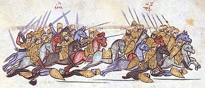 The Bulgarian victory at Anchelous (13th century) Bulgarians defeat the Byzantines at Anchialos.jpg