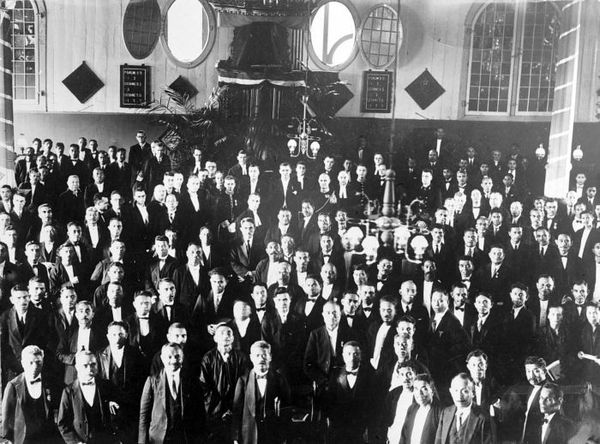 Ambonese burghers congregating at the church in Ambon town.