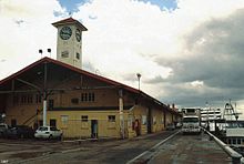 Sheds 2 and 3 with clock tower, 1997 Cairns Wharf Complex, 1997.jpg