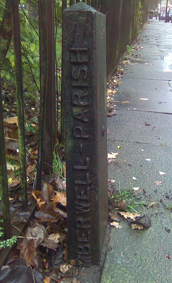 Boundary marker for Camberwell Parish on the route of the Effra at Gipsy Hill. This is not the boundary of what is now known as Camberwell