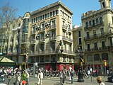 ]] (inclou l'antiga botiga Bruno Cuadros). Rambla, 82 - pla de la Boqueria, 1 - c/ Cardenal Casañas, 1 (Barcelona). This is a photo of a building indexed in the Catalan heritage register as Bé Cultural d'Interès Local (BCIL) under the reference 08019/942. Object location 41° 22′ 53.14″ N, 2° 10′ 23.6″ E  View all coordinates using: OpenStreetMap