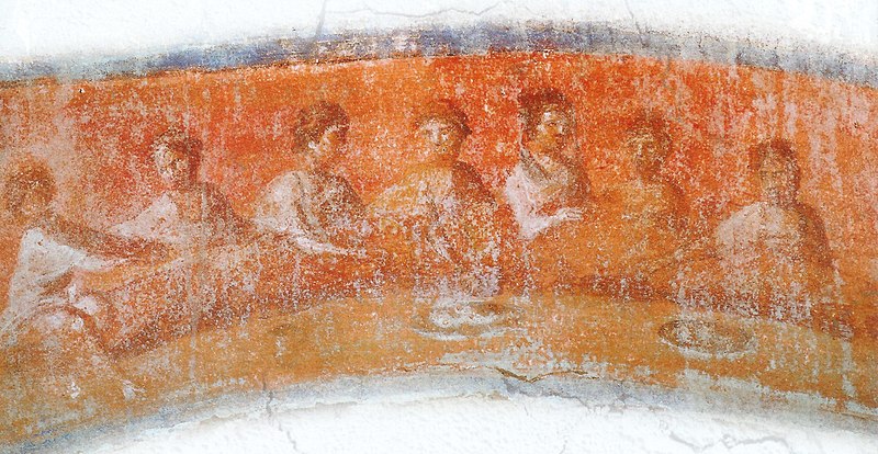 File:Catacombe di Priscilla, Rome - Fresco of a Christian Agape feast - Fractio panis - Greek chapel - 2nd - 4th century.jpg