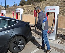 Tesla Supercharger, Trinidad Charging a tesla car.JPG