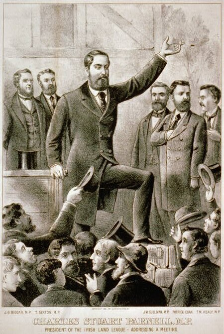 The Irish Parliamentary Party was formed in 1882 by Charles Stewart Parnell (1846–1891). Charles Stewart Parnell addressing a meeting.