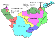 Mapa de distritos electorales parlamentarios en Cheshire 1918-1950