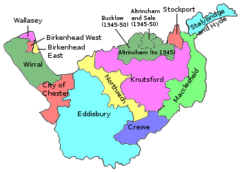 Map of parliamentary constituencies in Cheshire 1918-1950