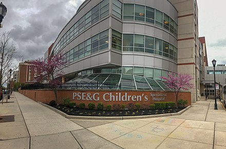 The corner of the New Brunswick Campus. Children's Specialized Hospital New Jersey corner sign panorama.jpg