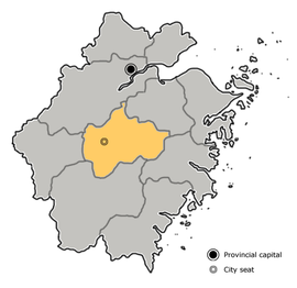 Jinhuan sijainti Kiinan Zhejiangin maakunnassa