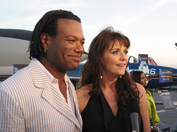 Christopher Judge and Amanda Tapping on the flight deck of the USS Midway Museum in San Diego, 2008