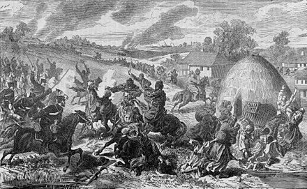 Serbian troops clashing with Circassians during the Serbian-Turkish War, 1876–1878