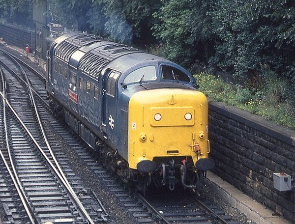 A Class 55 at Princes Street Gardens, Edinburgh in September 1980.