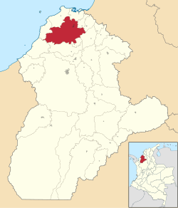Lokasi kotamadya dan kota Santa Cruz de Lorica di Cordoba Departemen Kolombia.