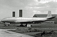 BOAC Comet 1 cocooned and stored in the maintenance area at London Heathrow Airport in September 1954