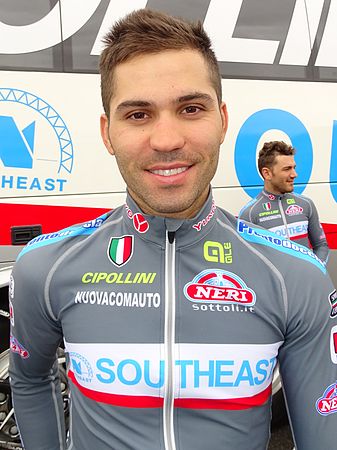 Rafael Andriato, ici photographié lors du départ de la 1re étape des Trois Jours de La Panne 2015, est vainqueur de la Fuga Pinarello en 2013.