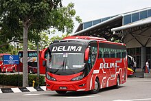 Bus at Melaka Sentral platform Delima sksbus coach at Melaka Sentral.JPG