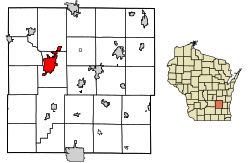 Dodge County Wisconsin Incorporated and Unincorporated areas Beaver Dam Highlighted.svg