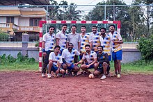 Tovino Thomas (fourth from the left) along Don Bosco Seniors Handball Team and Coach Giby V. Pereppadan