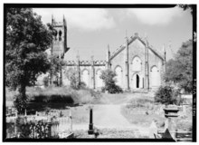 St. John's Episcopal Church with its graveyard in the foreground EAST ELEVATION WITH CEMETERY IN FOREGROUND - Anglican Church, 27 King Street, Christiansted, St. Croix, VI HABS VI,1-CHRIS,40-6.tif