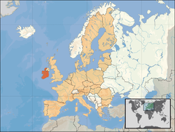 Европын холбоон (улбар шар) дахь Ирланд (улаан)