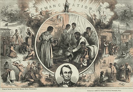 Thomas Nast, Emancipation, 1865, wood engraving print, King & Baird, printers, Philadelphia