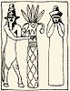 Drawing of Enlil and Ninlil taken from a mural decoration of Susa. Lord Enlil (with hooves and horns of the Bull God) and the Lady Ninlil. Second half of the 2nd millenium BC, Louvre, Paris. Baked bricks, height 54 inches.