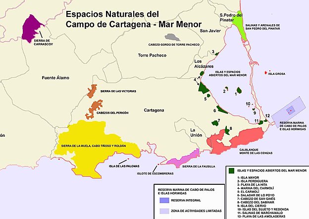 Overzicht van natuurreservaten Campo de Cartagena en Mar Menor