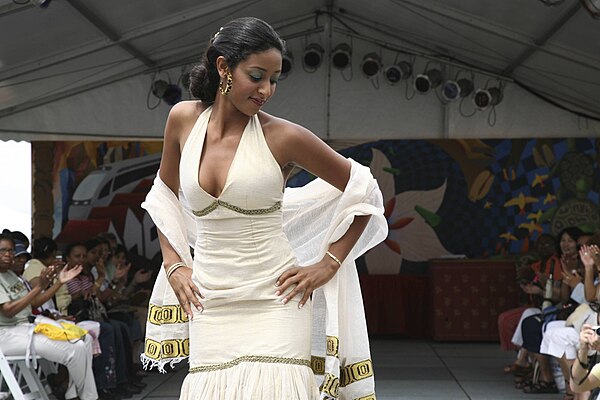 Ethiopian model and filmmaker Amleset Muchie wearing a traditional shawl.