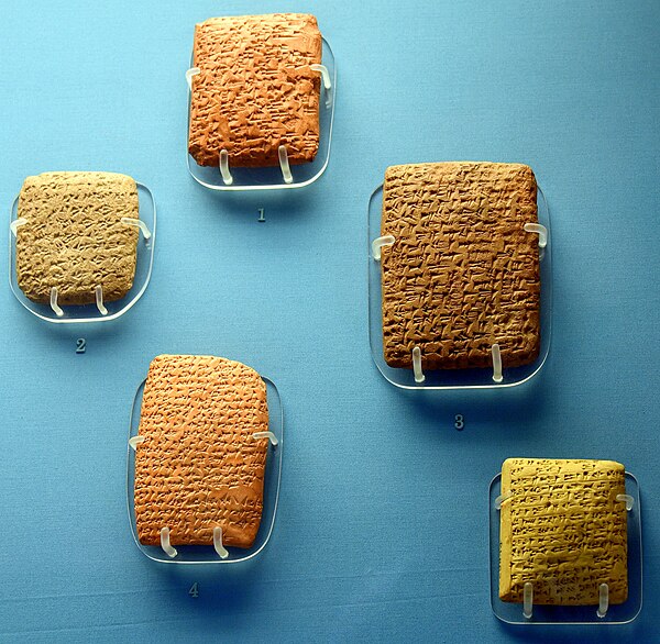 Five Amarna letters on display at the British Museum, London