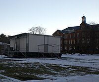 Saint Anselm College Quad with the "Fox-Box", from which the Fox News network reported live during the 2004 and 2008 New Hampshire primary FoxBox at Saint Anselm.JPG