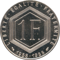 France - P - 1 - Franc - 1988 - Charles de Gaule 5ième République - A.png