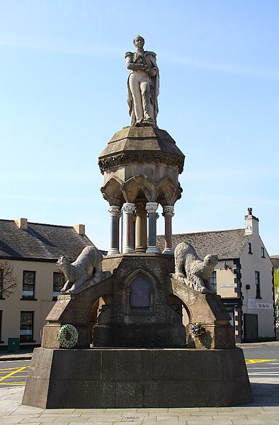 Francis Crozier monument in Banbridge, County Down, with polar bear supporters.