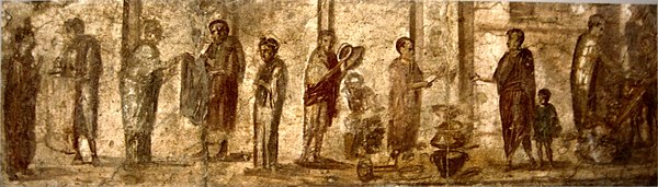 Fresco from the House of Julia Felix, Pompeii depicting scenes of various hawkers and traders at the Forum