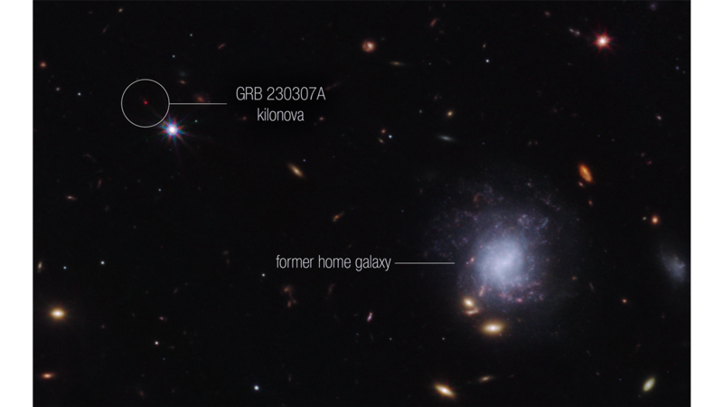 Near-infrared afterglow and host galaxy Second brightest gamma-ray GRB 230307A burst photographed by Webb, for comparison.
