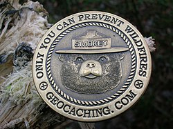 A Smokey Bear Geocoin Geocoin at Spier's.JPG