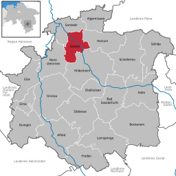 Giesen i röd färg på Niedersachsen-kartan