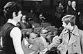 Mies Bouwman, Willem Duys en Heintje tijdens repetities voor het Grand Gala du Disque Populaire 1970